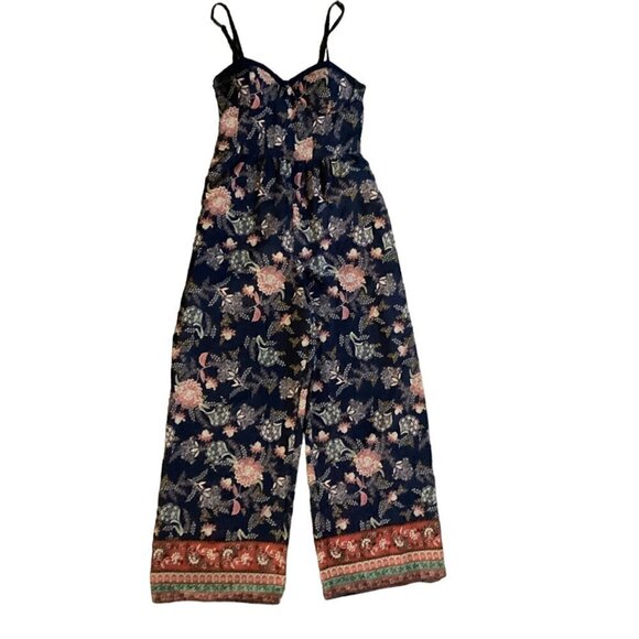 Band of Gypsies Floral Jumpsuit Wide Leg Pockets Sz M Blue #95F - Picture 6 of 9